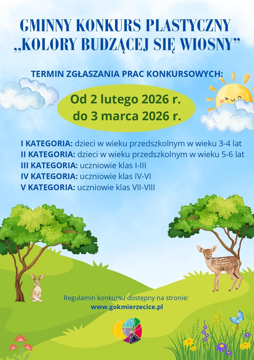 1-1 Zapraszamy do udziału w Gminnym Konkursie Plastycznym pt. ,,Kolory budzącej się wiosny”