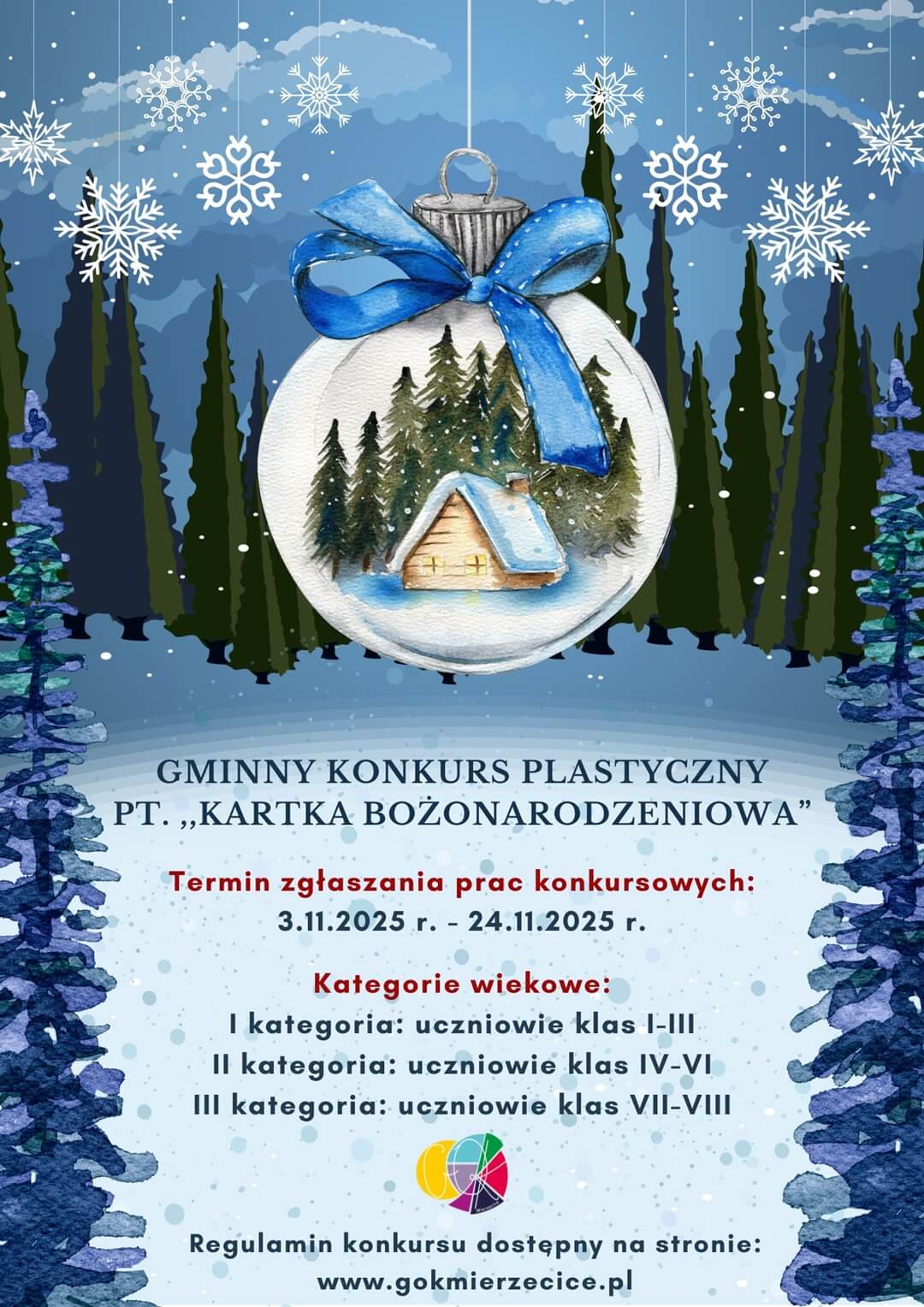 1-3 Zapraszamy do udziału w Gminnym Konkursie Plastycznym pn. "Kartka Bożonarodzeniowa"