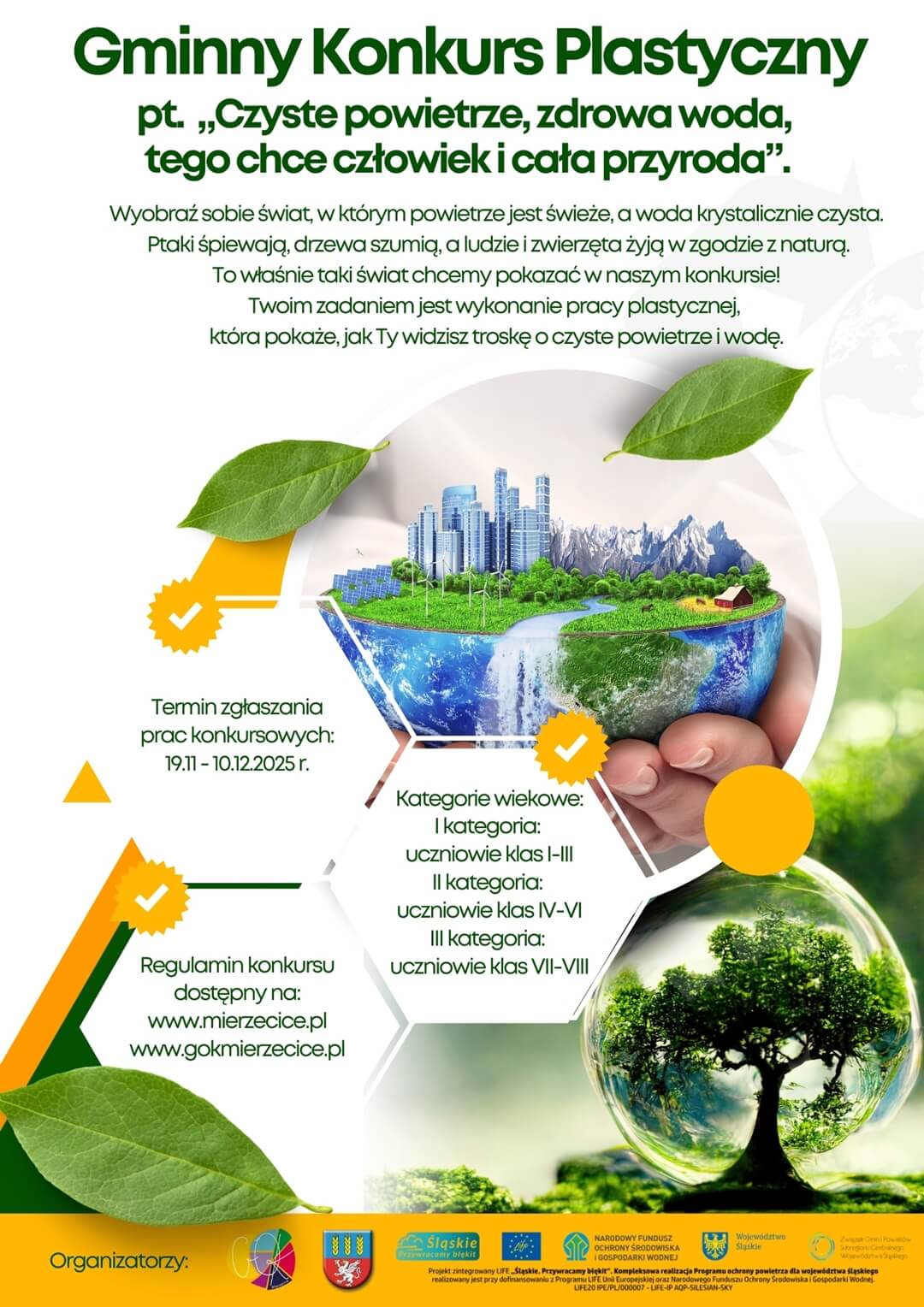 1-1 Zapraszamy do udziału w Gminnym Konkursie Plastycznym  pt. ,,Czyste powietrze, zdrowa woda, tego chce człowiek i cała przyroda”