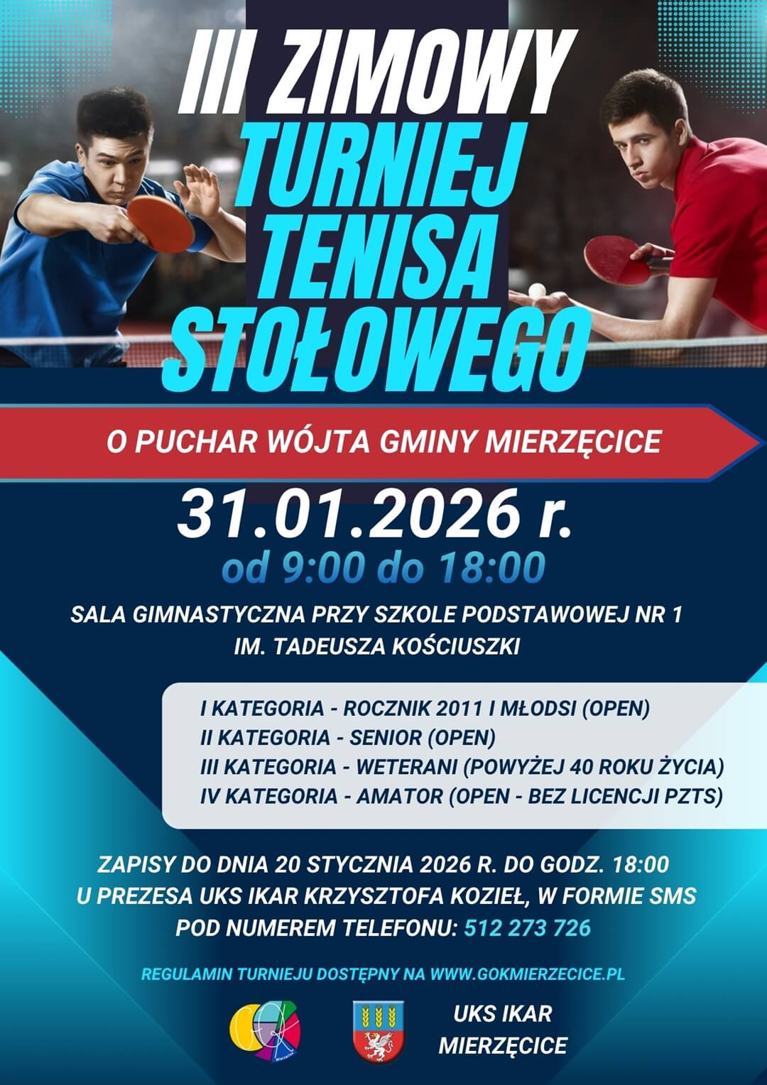 1 Zapraszamy do udziału w III Zimowym Turnieju Tenisa Stołowego o Puchar Wójta Gminy!